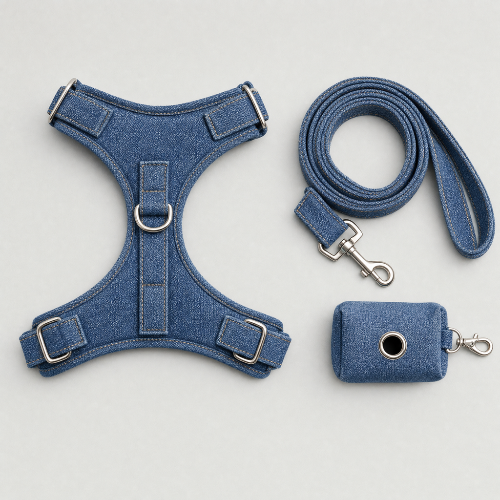 Detail of the denim-look webbing and the bag holder clip